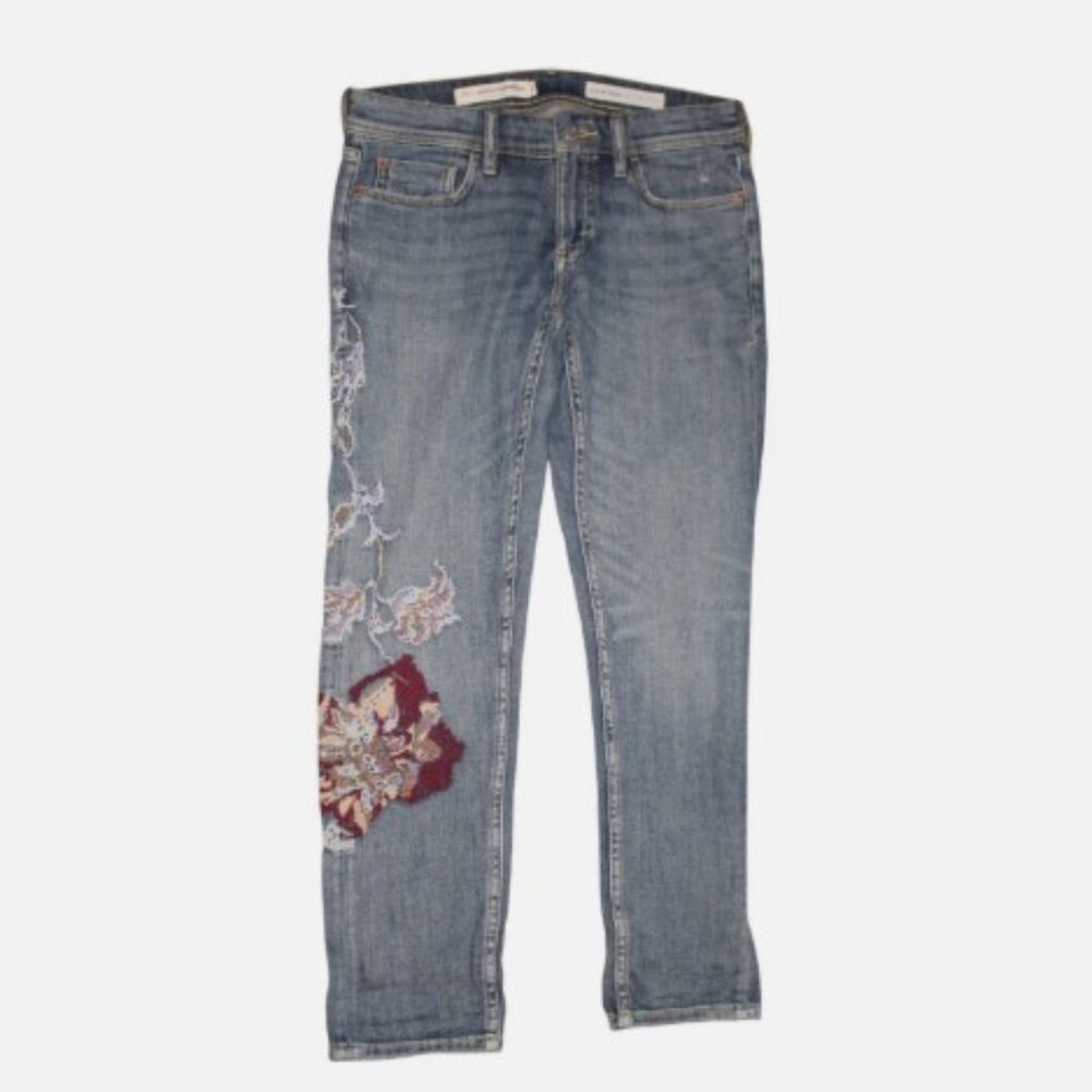 Anthropologie Boyfriend Size 25 Petite Pilcro The Letter Press Embroidery Jeans